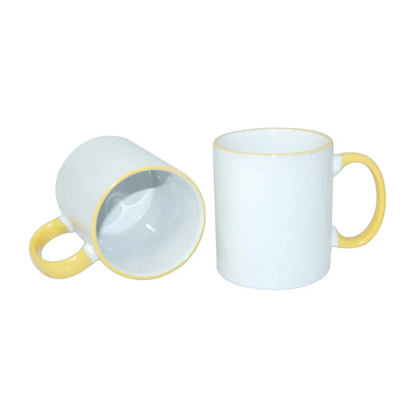 Caneca Branca Alça E Borda Colorida amarelo