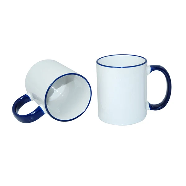 Caneca Branca Alça E Borda Colorida azul