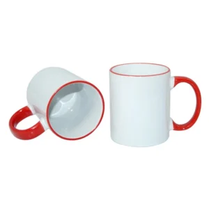 Caneca Branca Alça E Borda Colorida vermelho