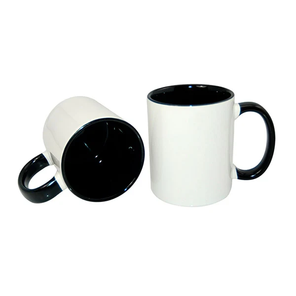 Caneca Branca alça e interior colorido preto