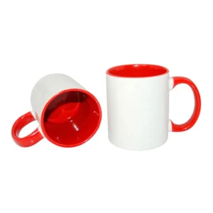Caneca Branca alça e interior colorido vermelho