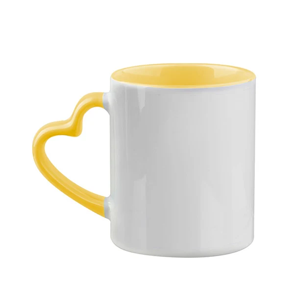 Caneca Cerâmica Branca Alça Coração Interna Colorida amarelo