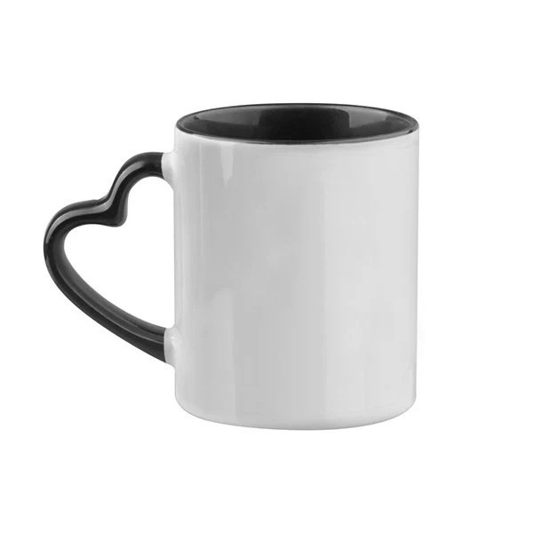 Caneca Cerâmica Branca Alça Coração Interna Colorida preta