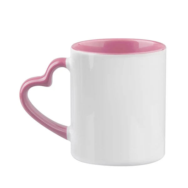 Caneca Cerâmica Branca Alça Coração Interna Colorida rosa