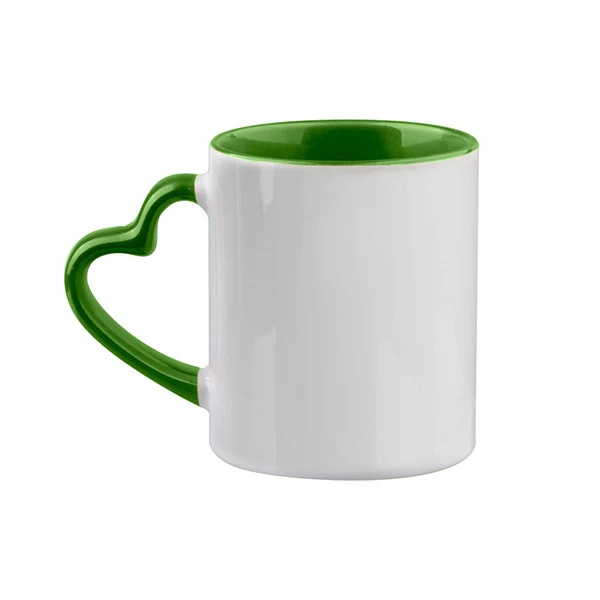Caneca Cerâmica Branca Alça Coração Interna Colorida verde
